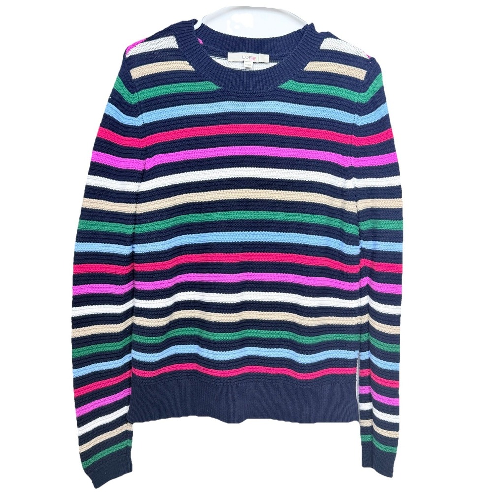 LOFT Lightweight Striped Beach Sweater Womens Medium Coastal Preppy Cotton